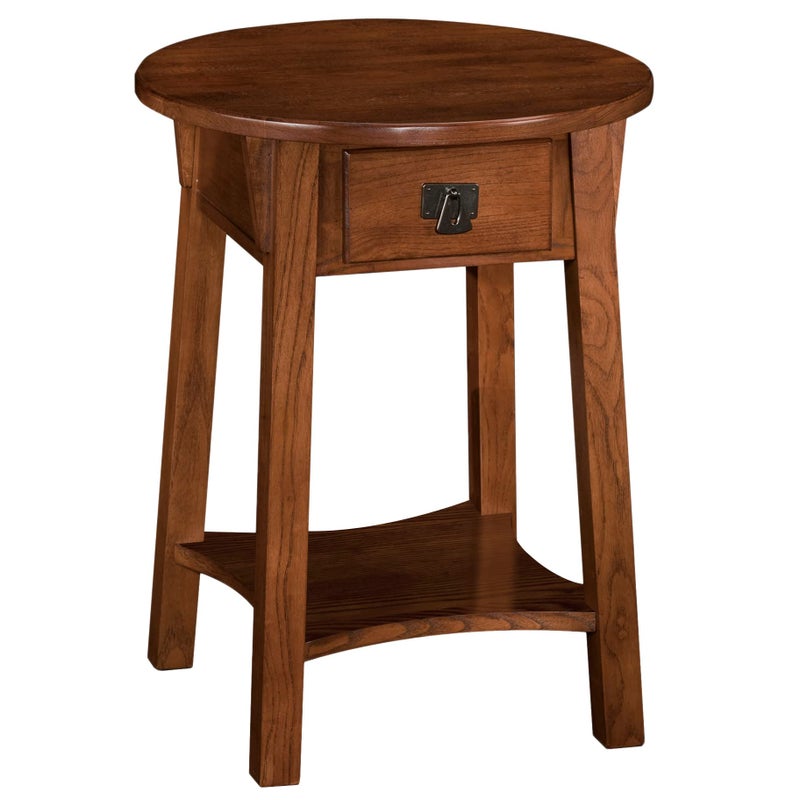 Leick Home Mission End Table, Solid Wood, 18 in. Round, 1 Storage Drawer, Bottom Shelf, Easy-Assembly, For Living Room/Bedroom, Russet, 18.0 in. Diameter x 24.0 in. H, 9056-RS - Image 1